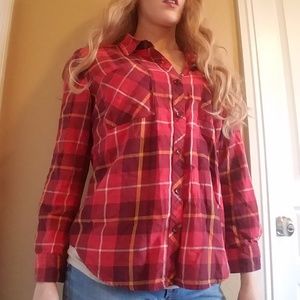 Red Plaid Button-Up Shirt